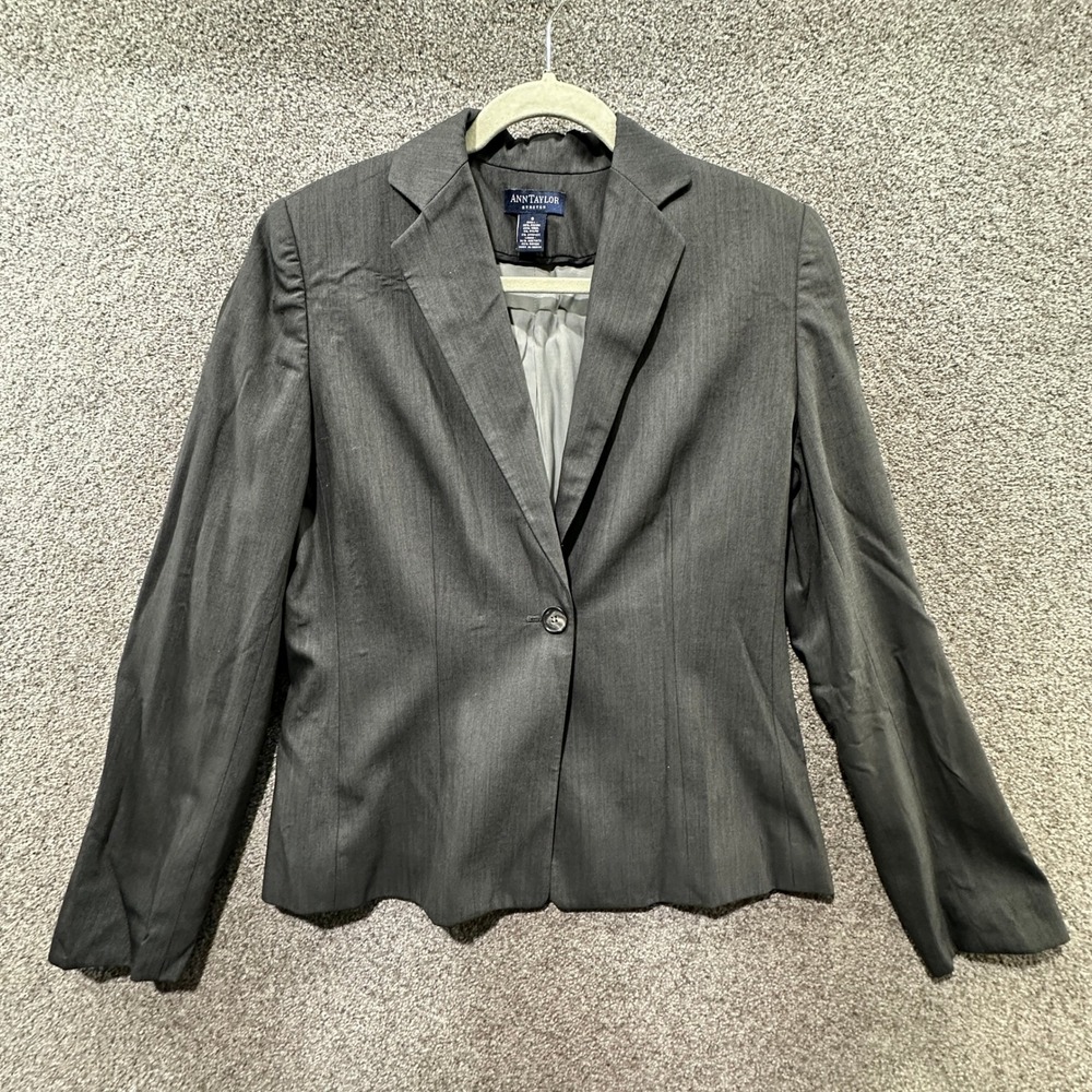 Ann Taylor Blazer Jacket Women 6 Gray Single Button Business Career Notch Lapel‎
